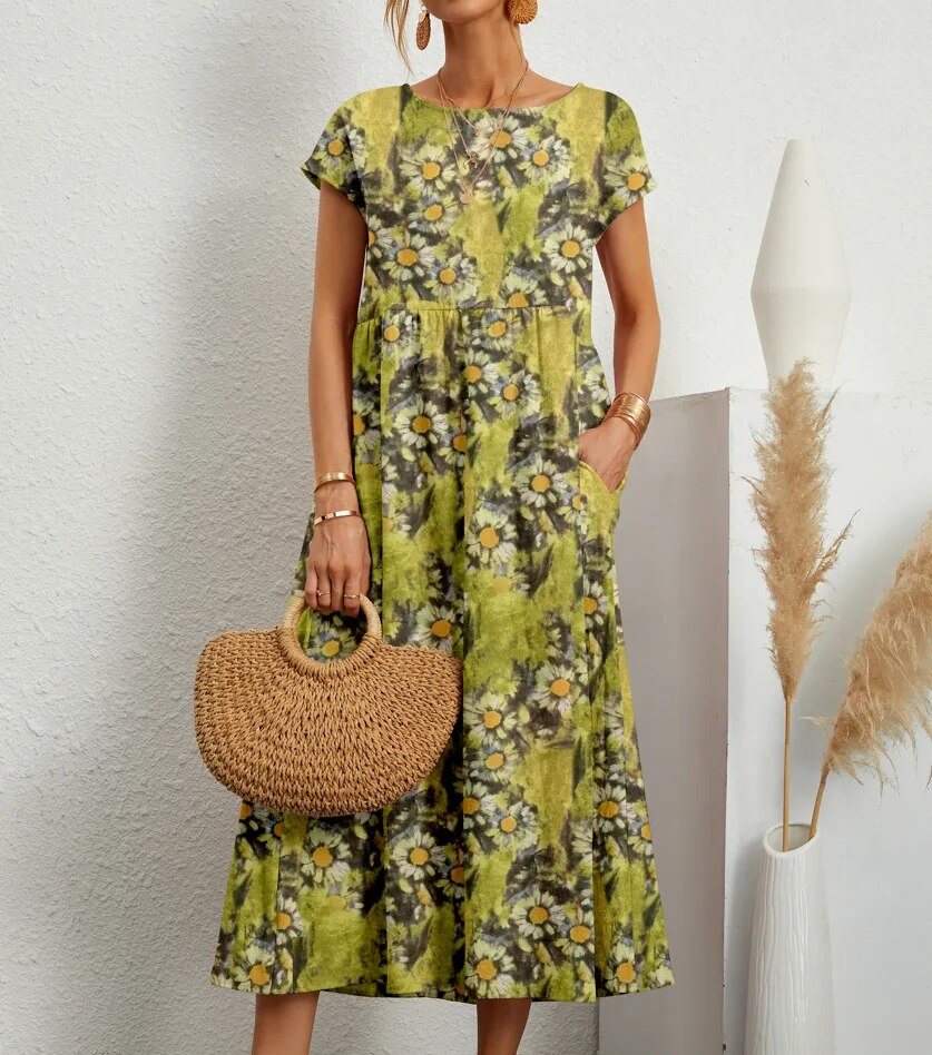 Floralt A-Linjeklänning för Elegant Stil
