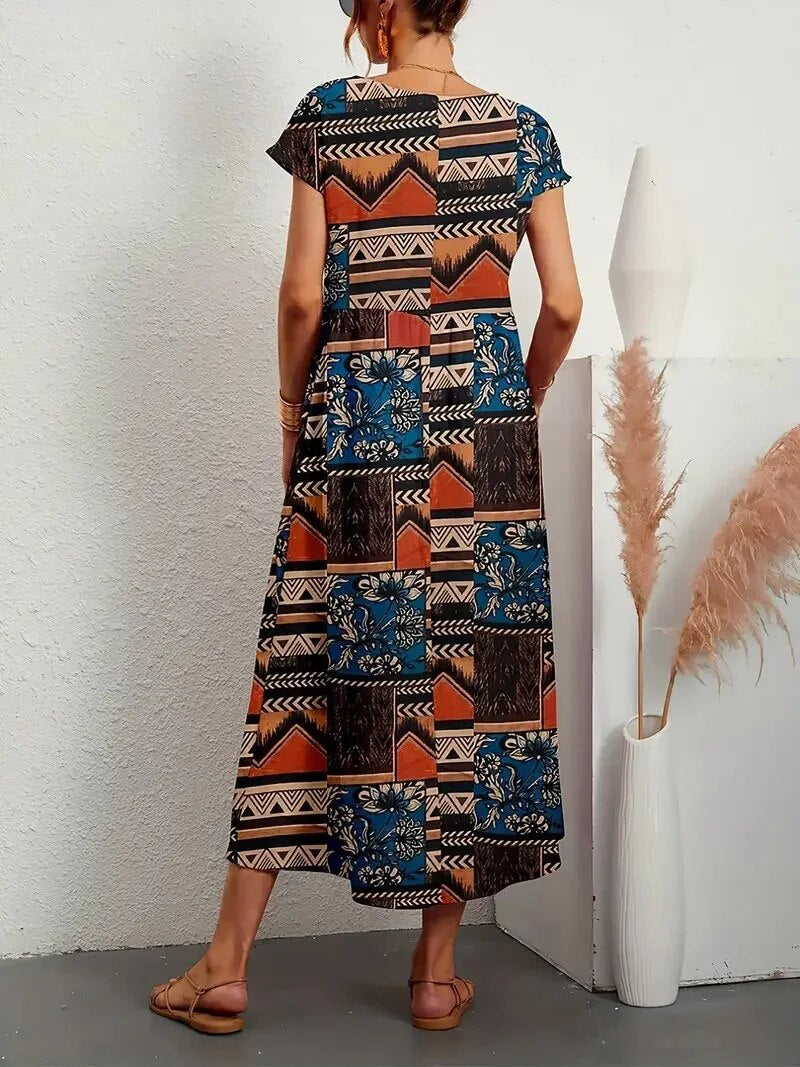 Floralt A-Linjeklänning för Elegant Stil