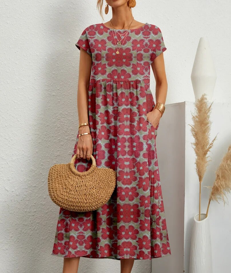 Floralt A-Linjeklänning för Elegant Stil