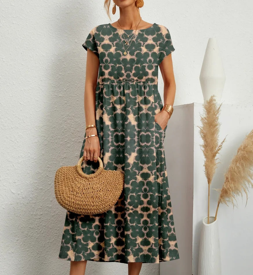 Floralt A-Linjeklänning för Elegant Stil