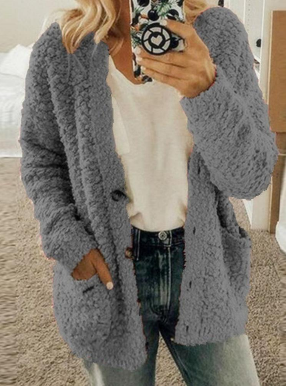 Blød Teddy Cardigan til Kvinder - Ultimativ Komfort & Varme