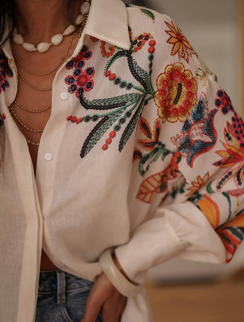 Blommig Blus för Kvinnor | Konstfull Broderi & Bohemisk Stil