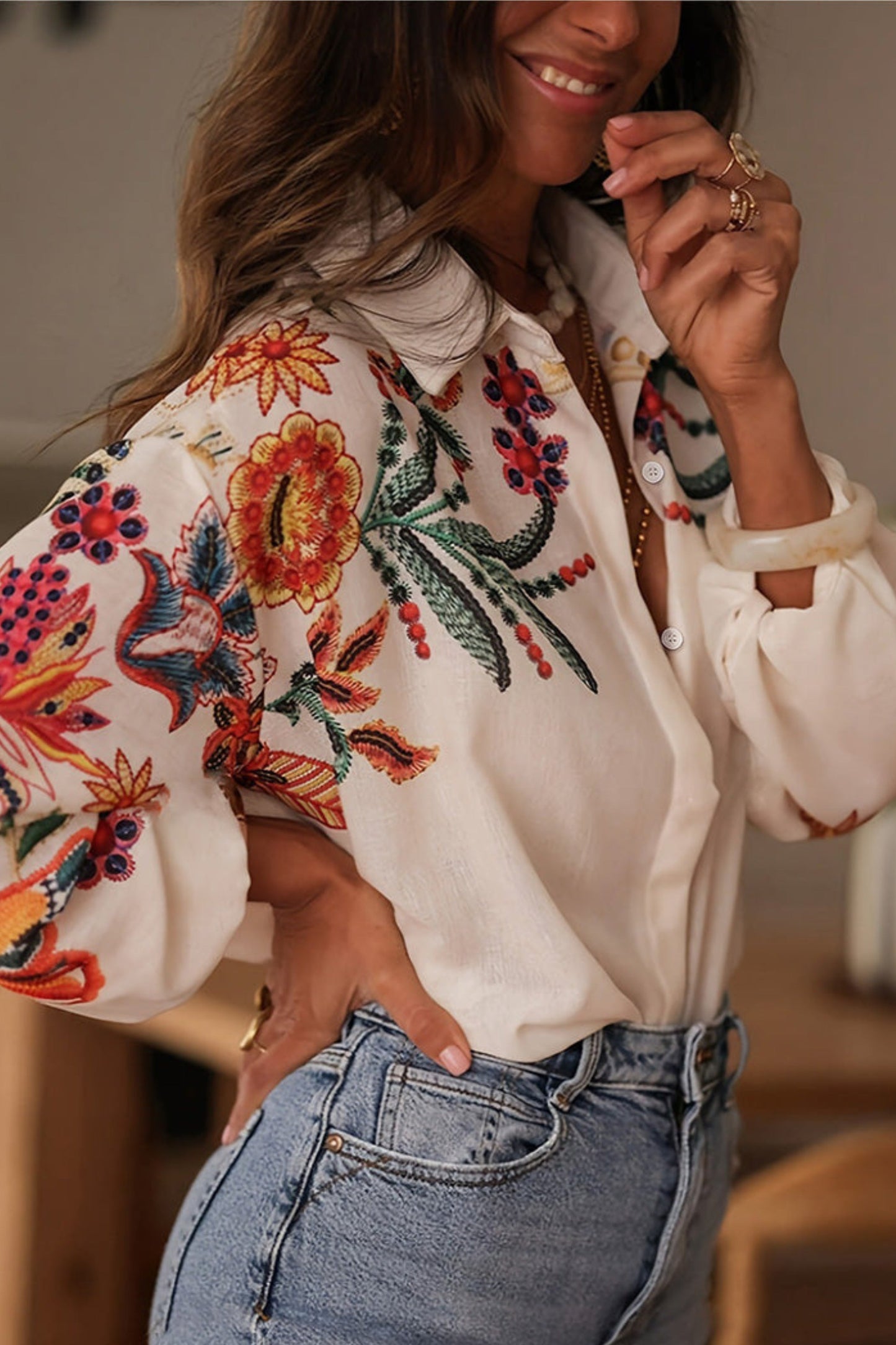Blommig Blus för Kvinnor | Konstfull Broderi & Bohemisk Stil