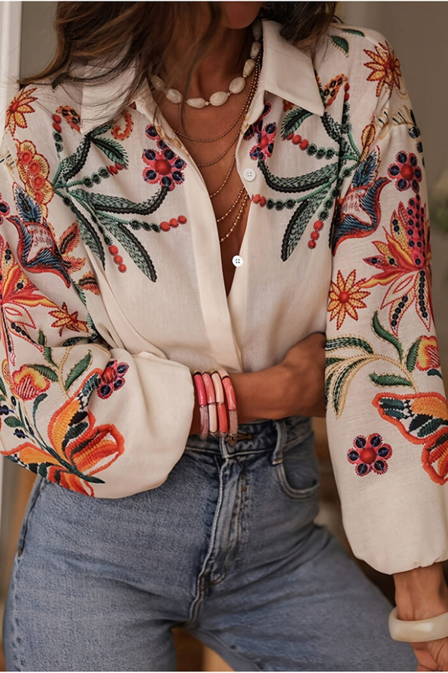 Blommig Blus för Kvinnor | Konstfull Broderi & Bohemisk Stil