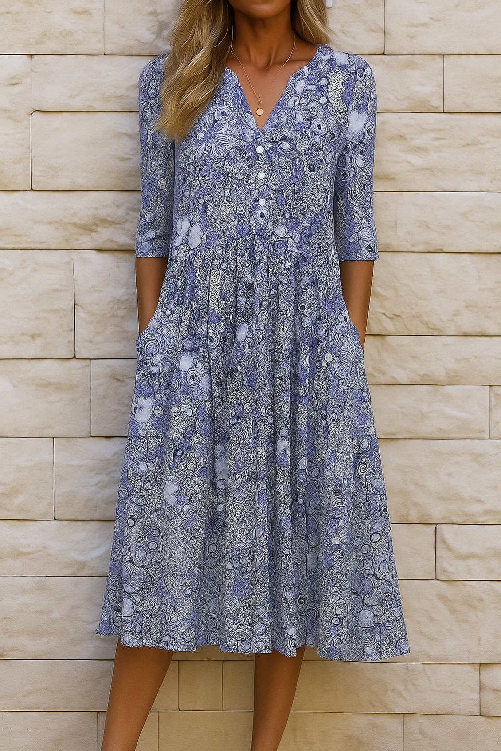 Sommarglädje Midi Klänning för Kvinnor | Blommig Elegans