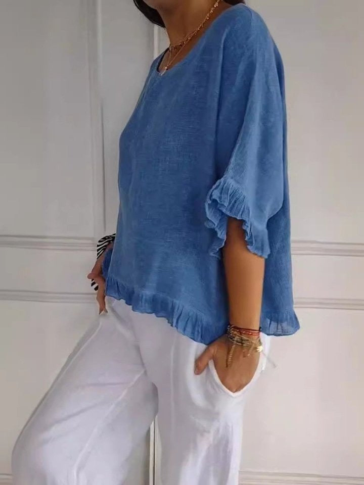 Feminine Blus med Rynkade Detaljer för Eleganta Stunder