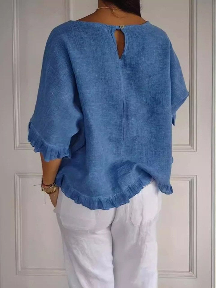Feminine Blus med Rynkade Detaljer för Eleganta Stunder