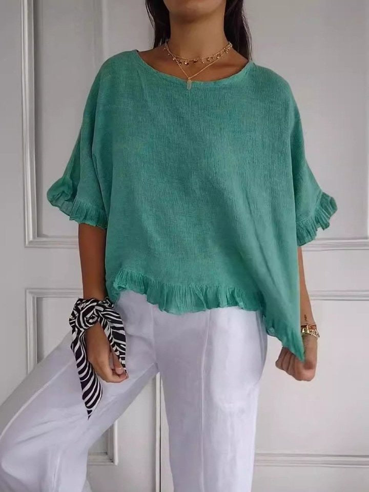 Feminine Blus med Rynkade Detaljer för Eleganta Stunder