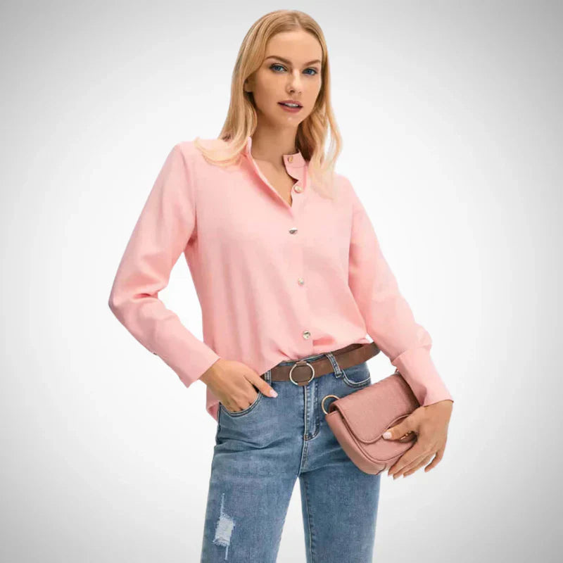 Elegant Blus med Guldknappar för Kvinnor