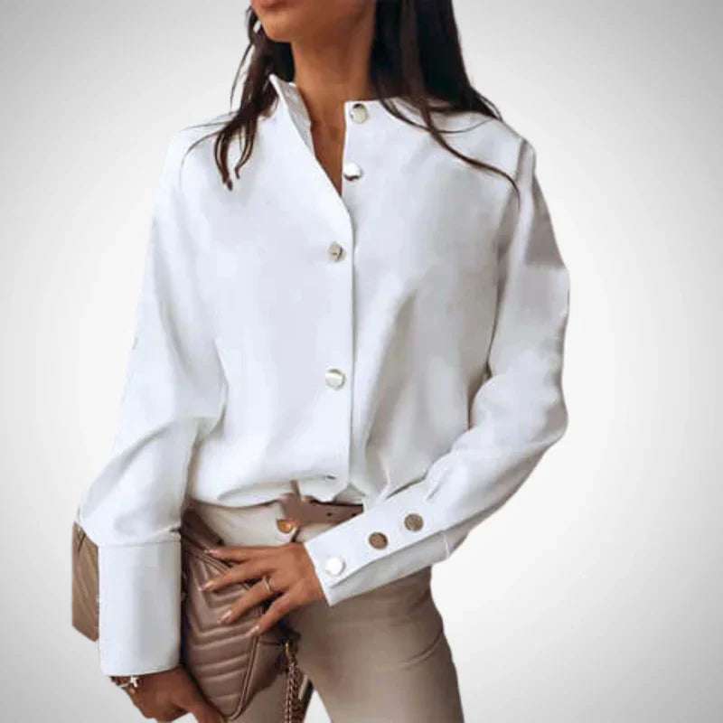 Elegant Blus med Guldknappar för Kvinnor