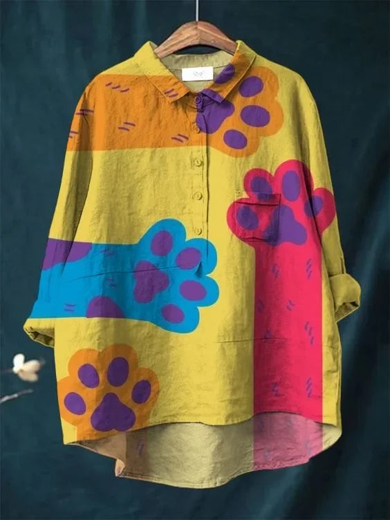 Kattiga Chic – Oversize Blus med Konstnärligt Tryck