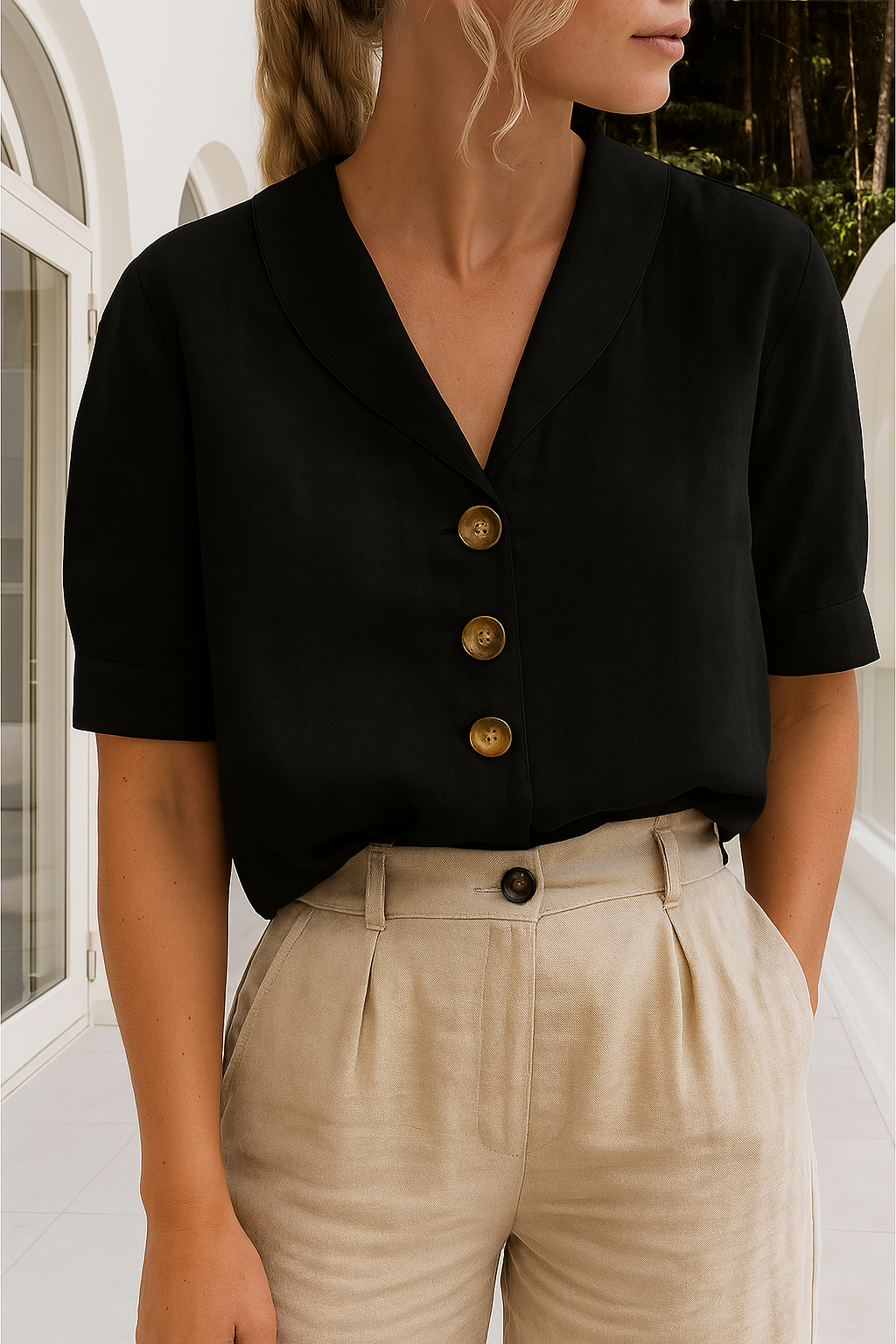 Elegant Blus med Vacker Krage för Sommarens Stil