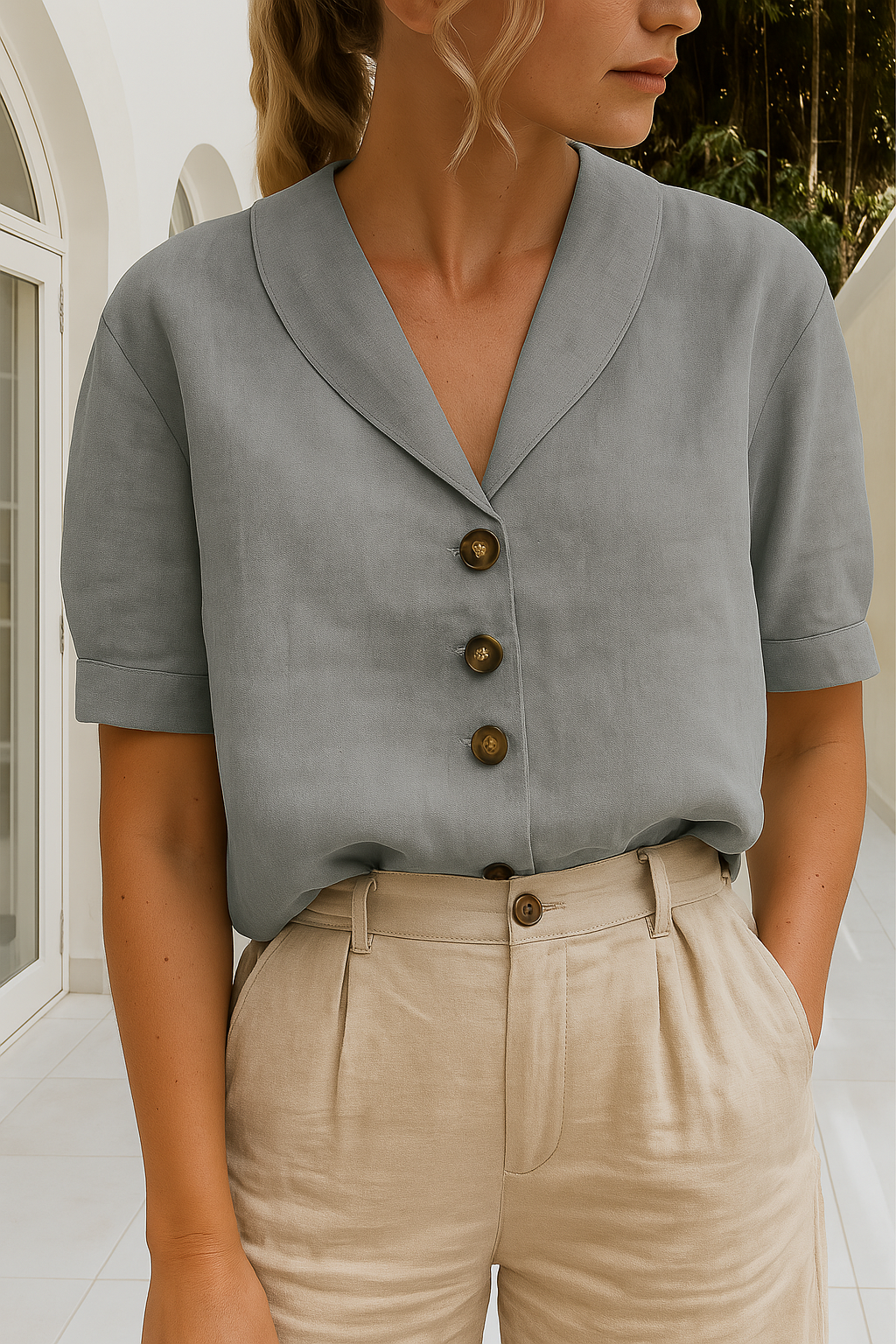 Elegant Blus med Vacker Krage för Sommarens Stil