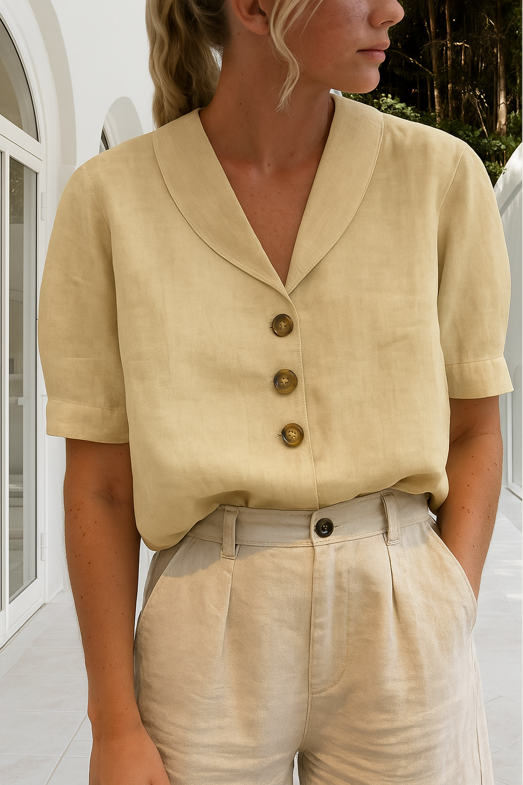 Elegant Blus med Vacker Krage för Sommarens Stil