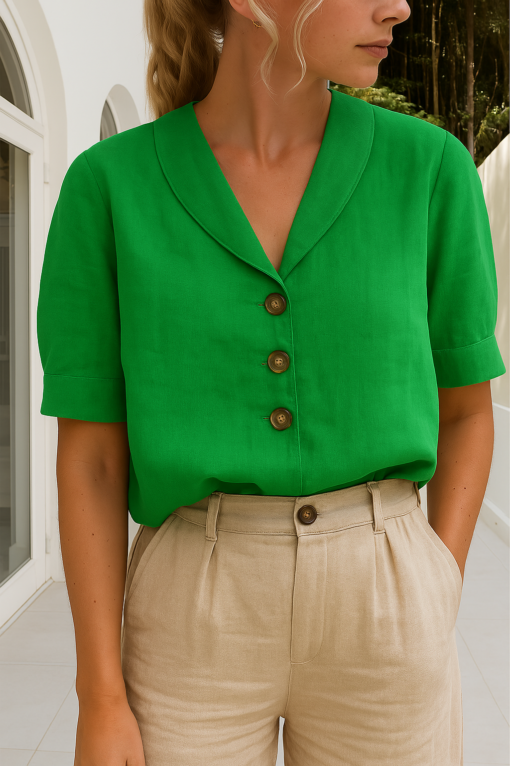 Elegant Blus med Vacker Krage för Sommarens Stil