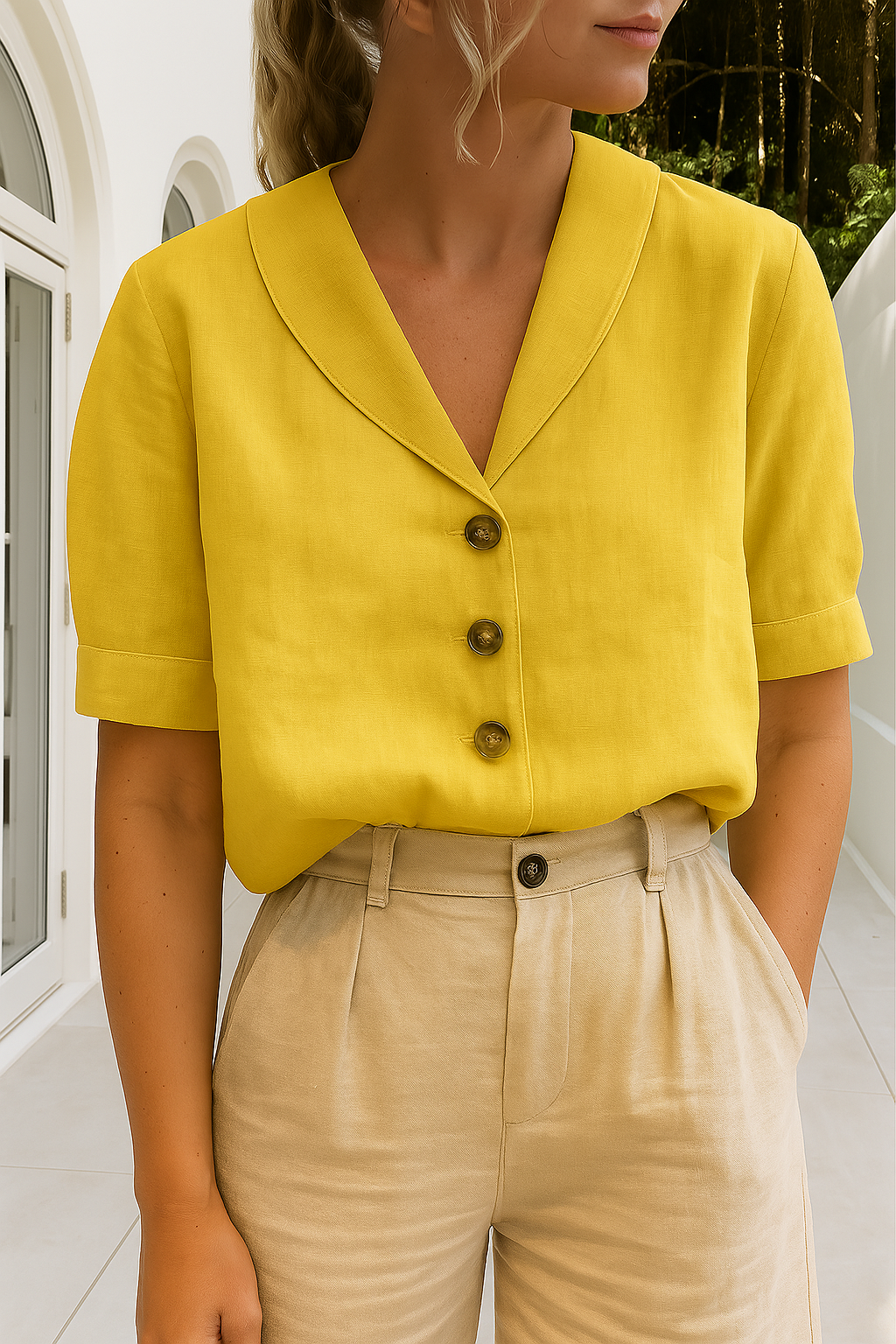 Elegant Blus med Vacker Krage för Sommarens Stil