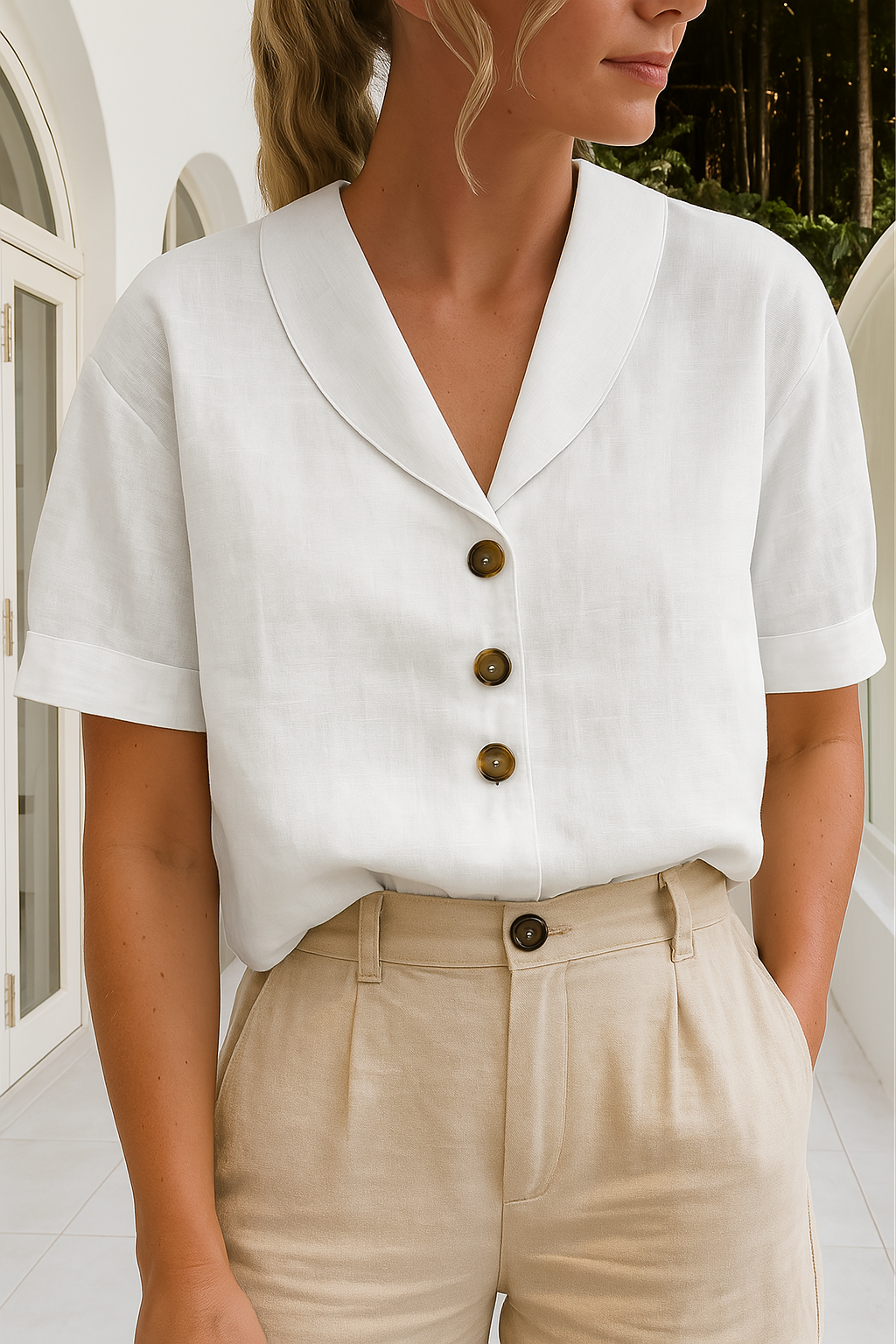 Elegant Blus med Vacker Krage för Sommarens Stil