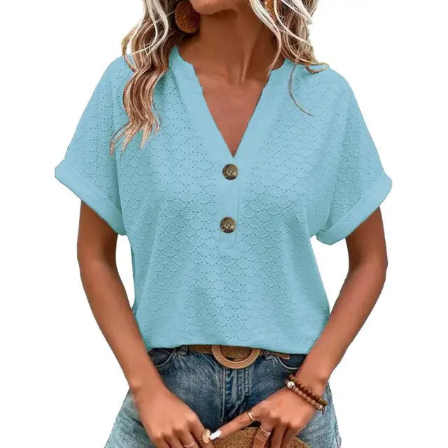 Femininsk Blus med V-Hals och Naturlig Charm
