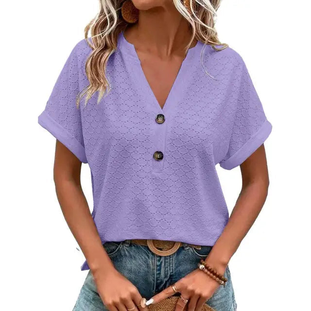 Femininsk Blus med V-Hals och Naturlig Charm