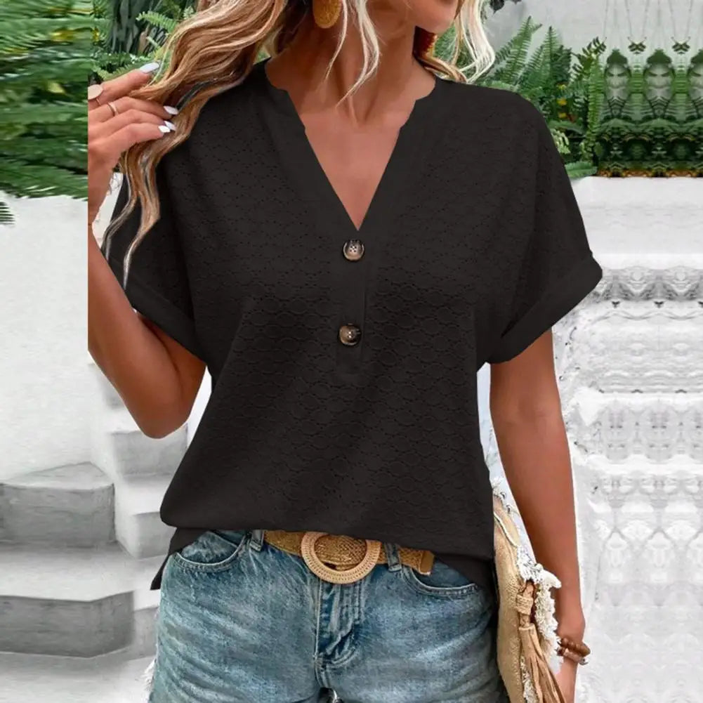 Femininsk Blus med V-Hals och Naturlig Charm