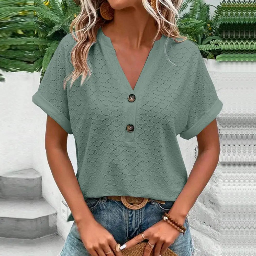 Femininsk Blus med V-Hals och Naturlig Charm