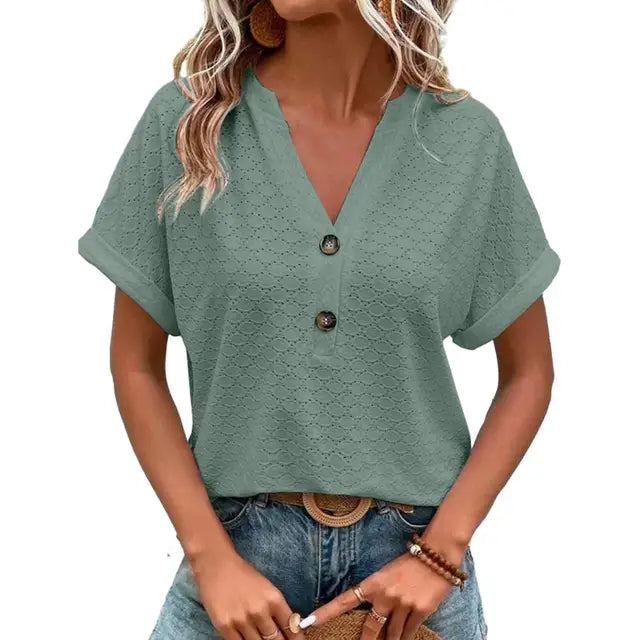 Femininsk Blus med V-Hals och Naturlig Charm