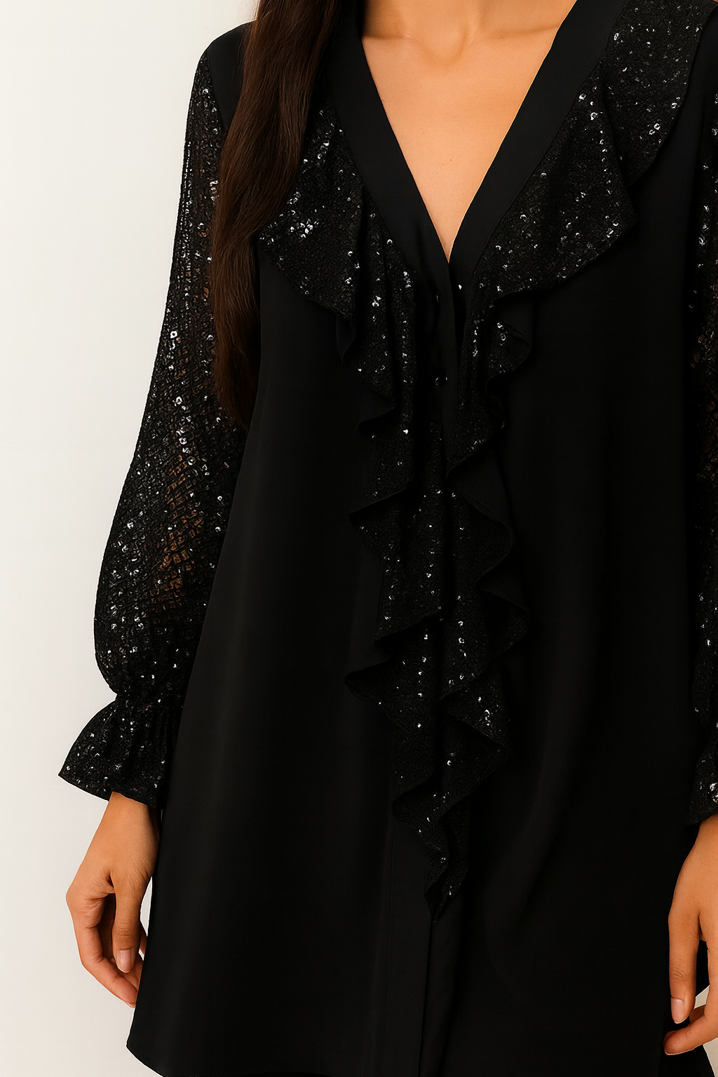 Elegant Blus med Volanger | Glittrande Detaljer för Stilfullt Utseende
