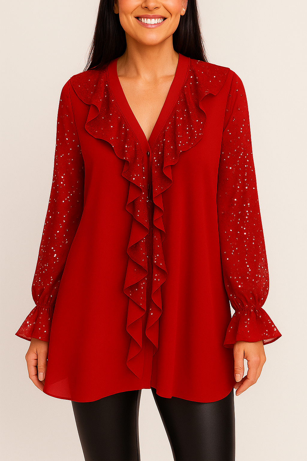 Elegant Blus med Volanger | Glittrande Detaljer för Stilfullt Utseende