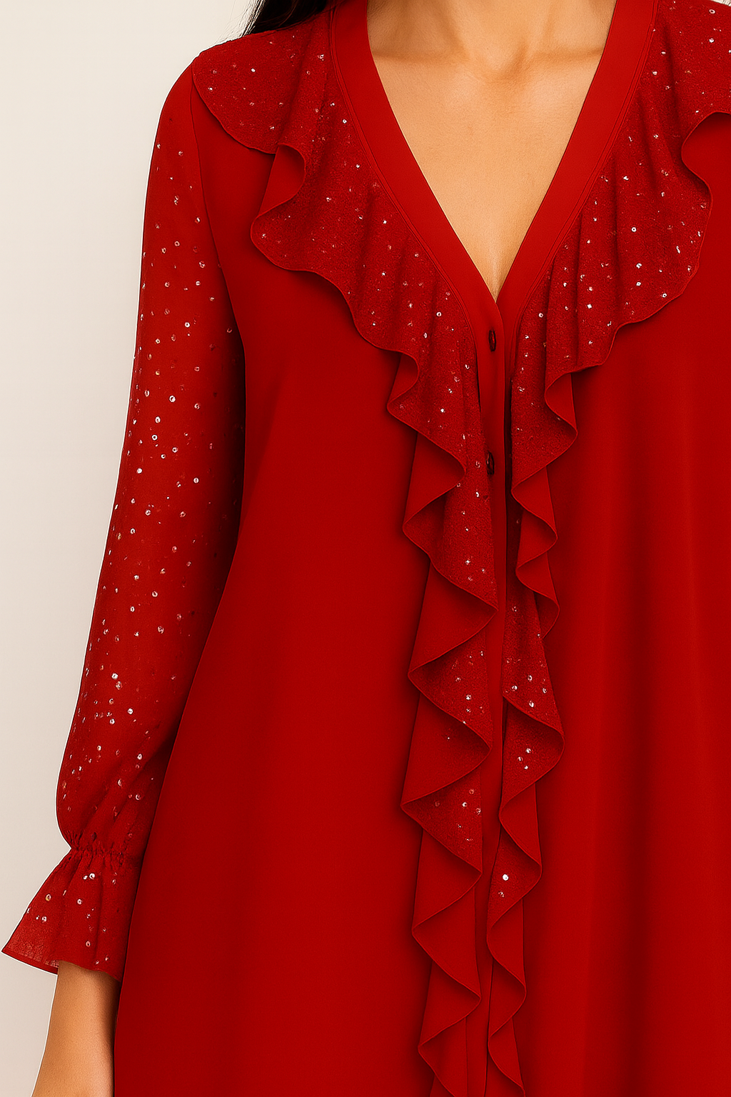 Elegant Blus med Volanger | Glittrande Detaljer för Stilfullt Utseende