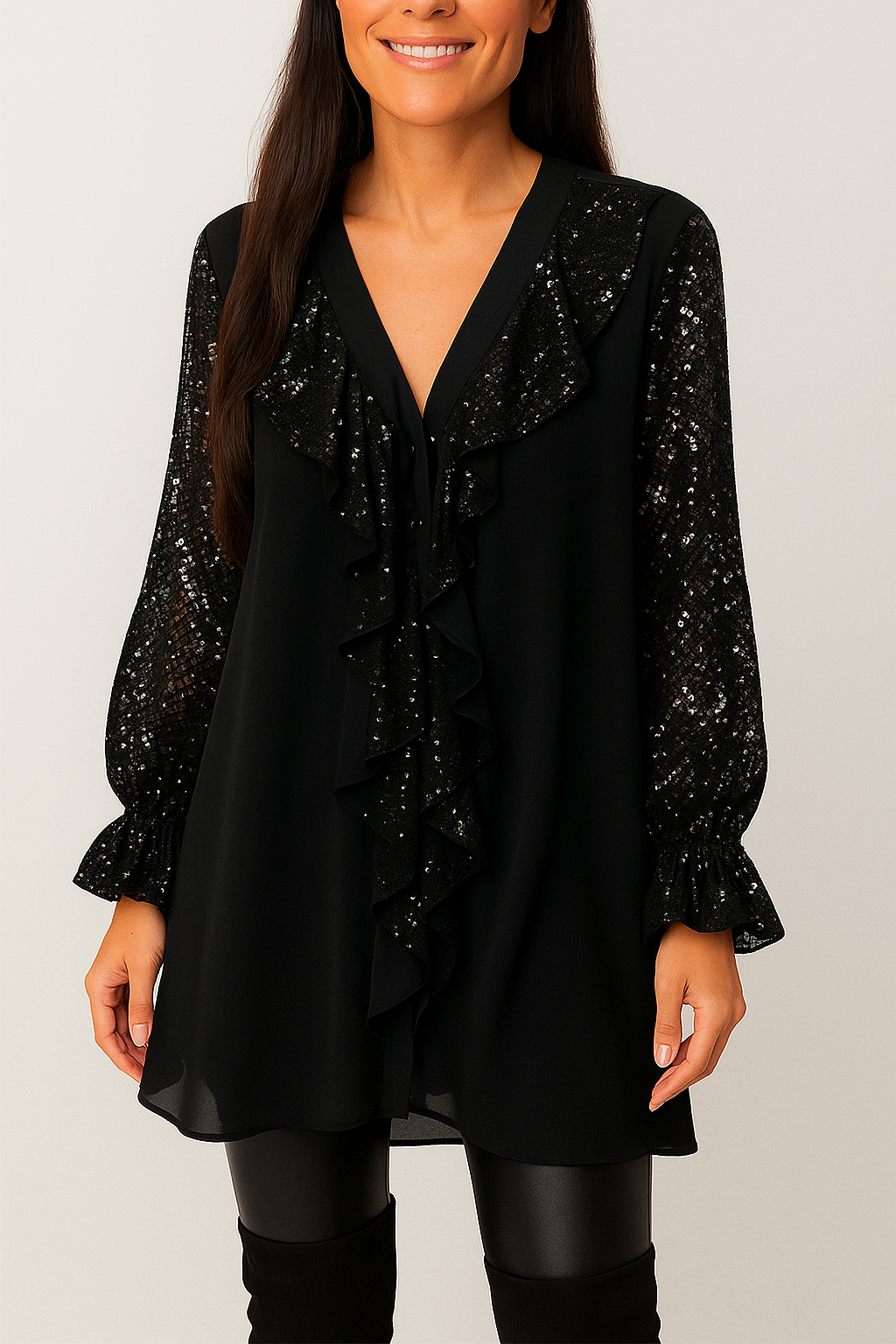 Elegant Blus med Volanger | Glittrande Detaljer för Stilfullt Utseende