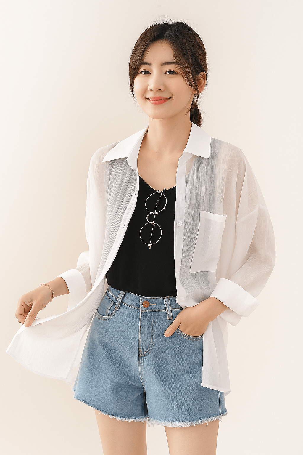 Elegant Blus med Knappdetalj och Bröstficka för Damer