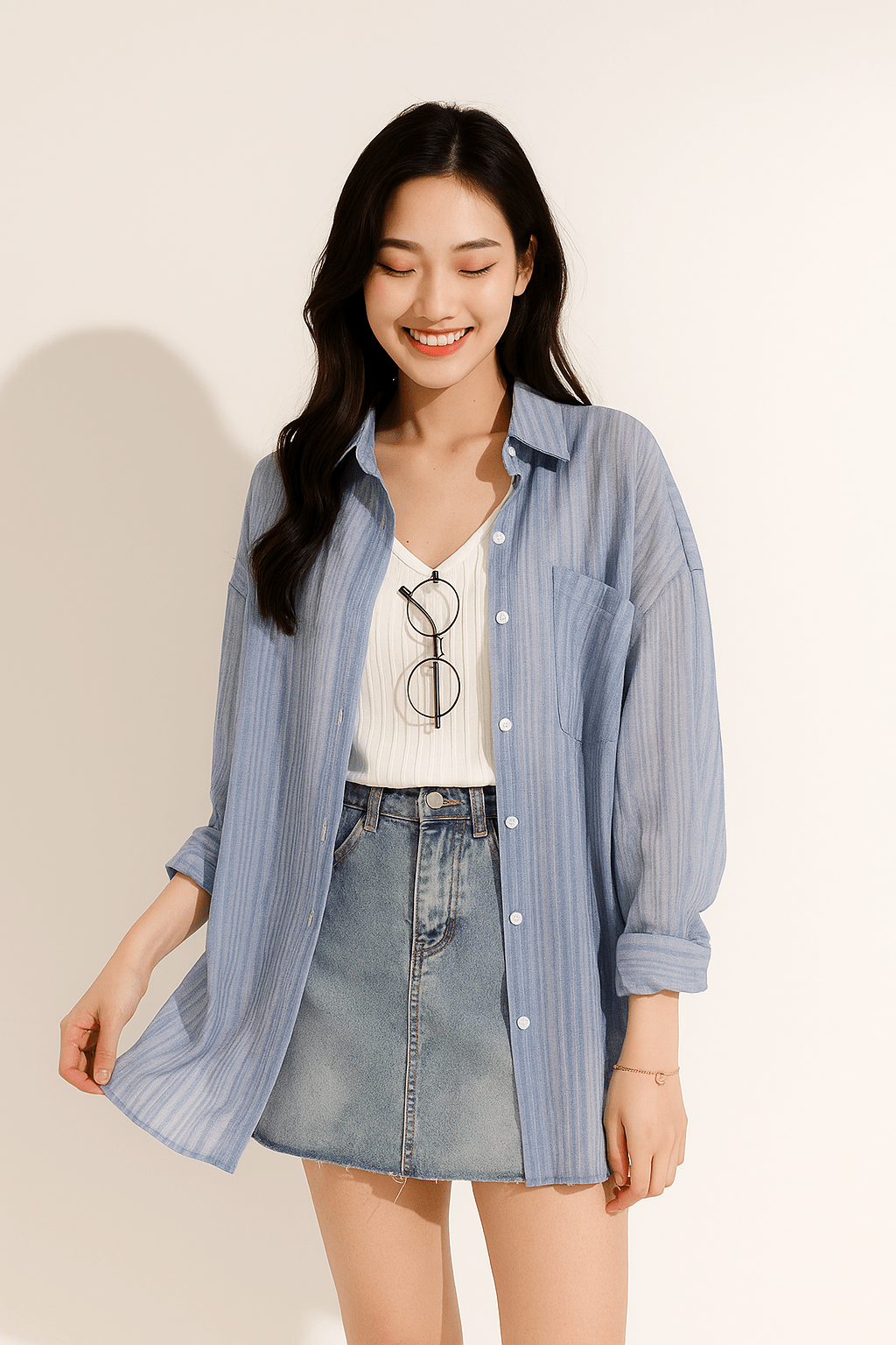 Elegant Blus med Knappdetalj och Bröstficka för Damer