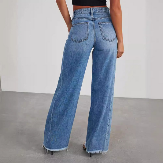 Stilfulde Denim Bukser med Høj Talje og Lige Snit