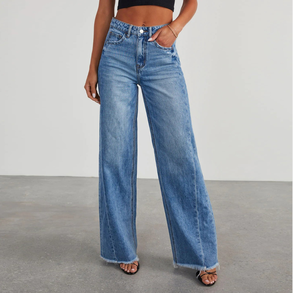 Stilfulde Denim Bukser med Høj Talje og Lige Snit