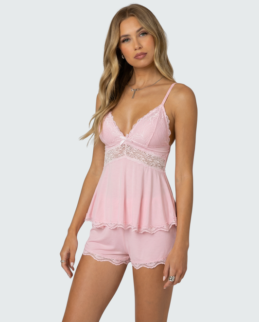 Luna | Förfinad Spets-Cami och Shorts-Set för Avkopplande Stil