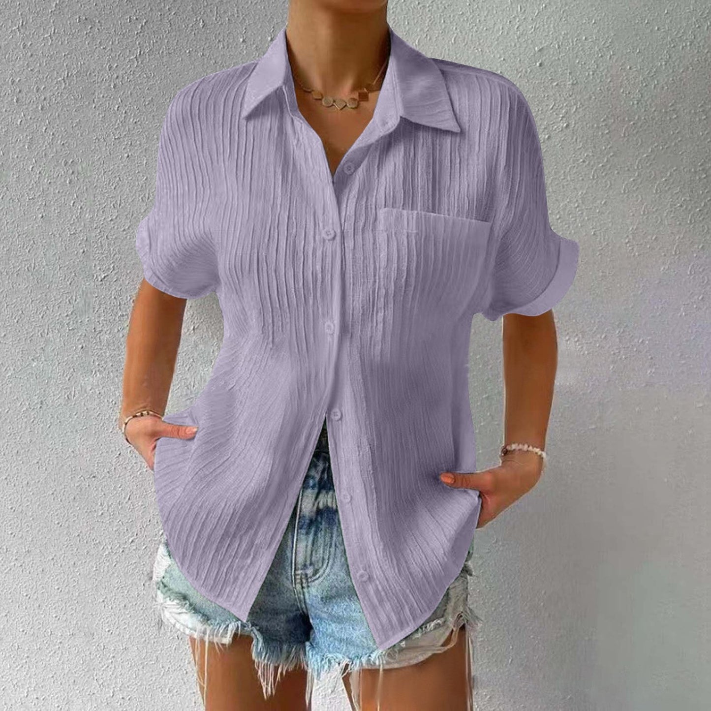 Elegant Knapbluse med Krave til den Stilbevidste Kvinde