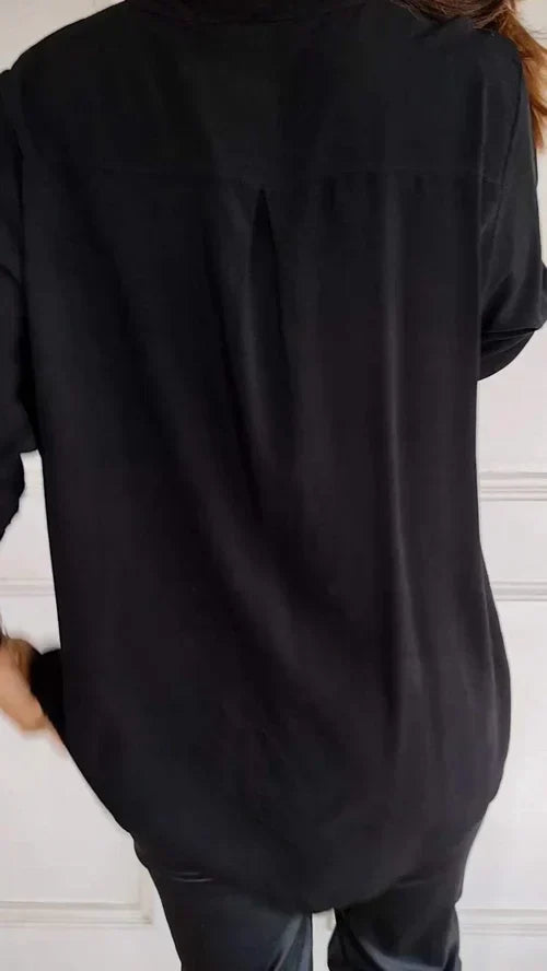 Chic V-ringad topp med paljetter och halv ärm