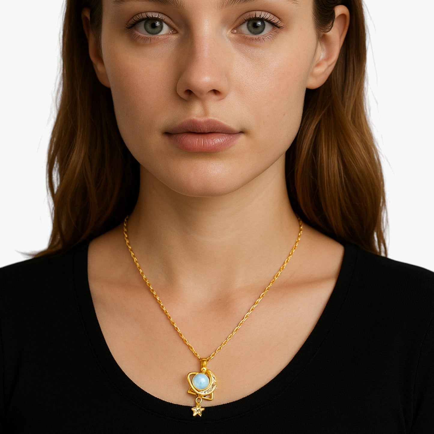 Romantisk halskæde i rustfrit stål med måne- og stjernesymboler