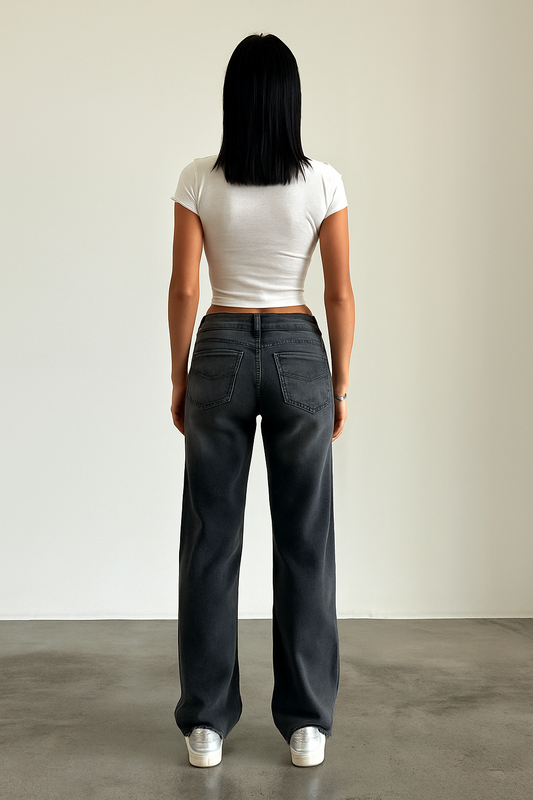 Jeans för dam med medelhög midja och vida ben