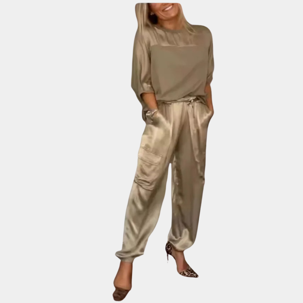 Luxe Duo: Elegant Satin Sæt til Kvinder