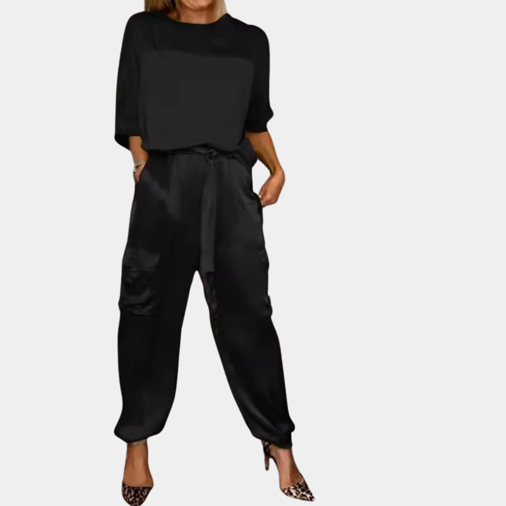 Luxe Duo: Elegant Satin Sæt til Kvinder