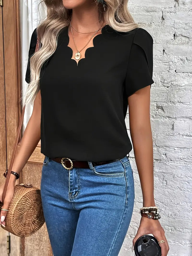 Elegant V-Hals Bluse med Løs Pasform