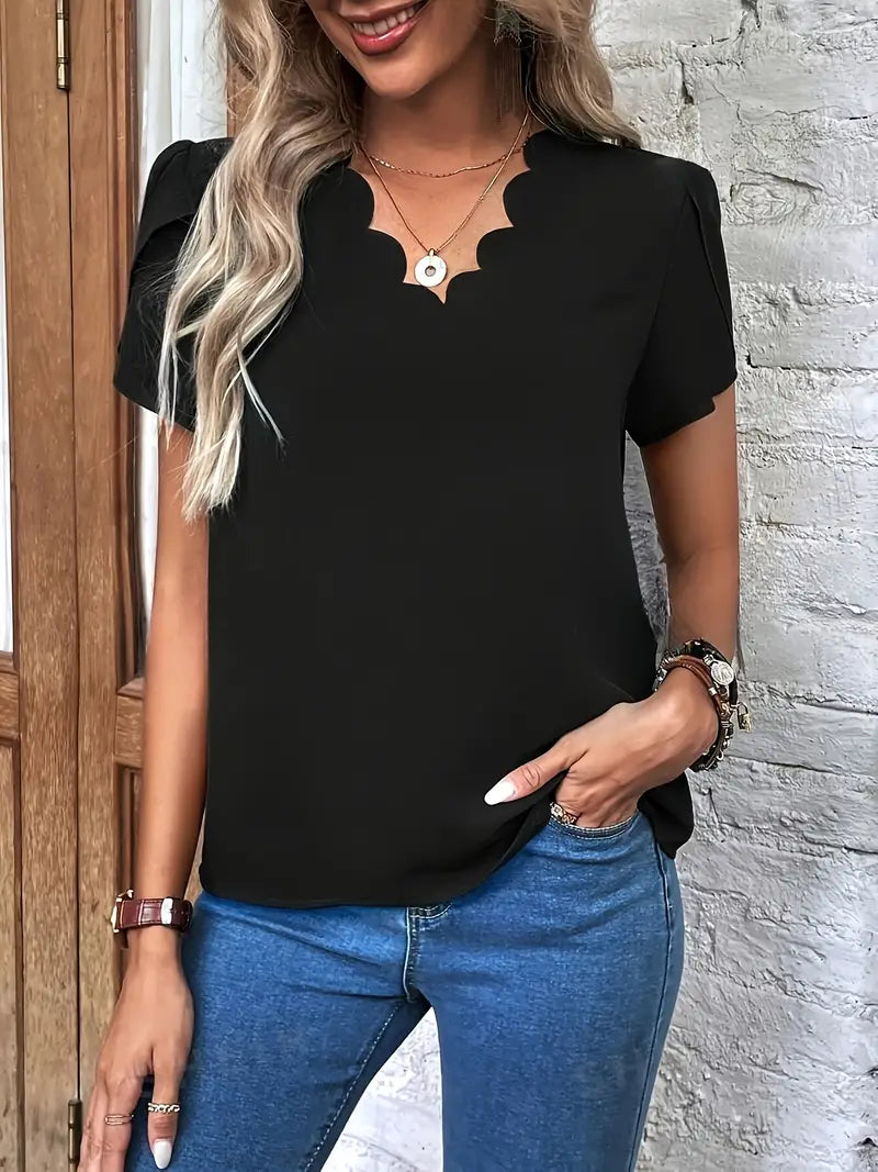 Elegant V-Hals Bluse med Løs Pasform
