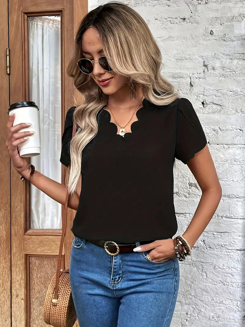 Elegant V-Hals Bluse med Løs Pasform