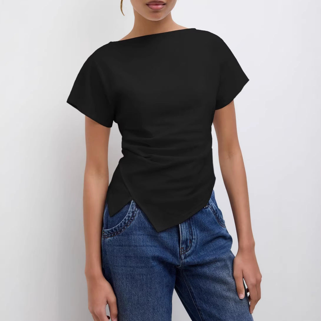 Asymmetrisk Cropped T-shirt för Kvinnor | Stilren och Draperad