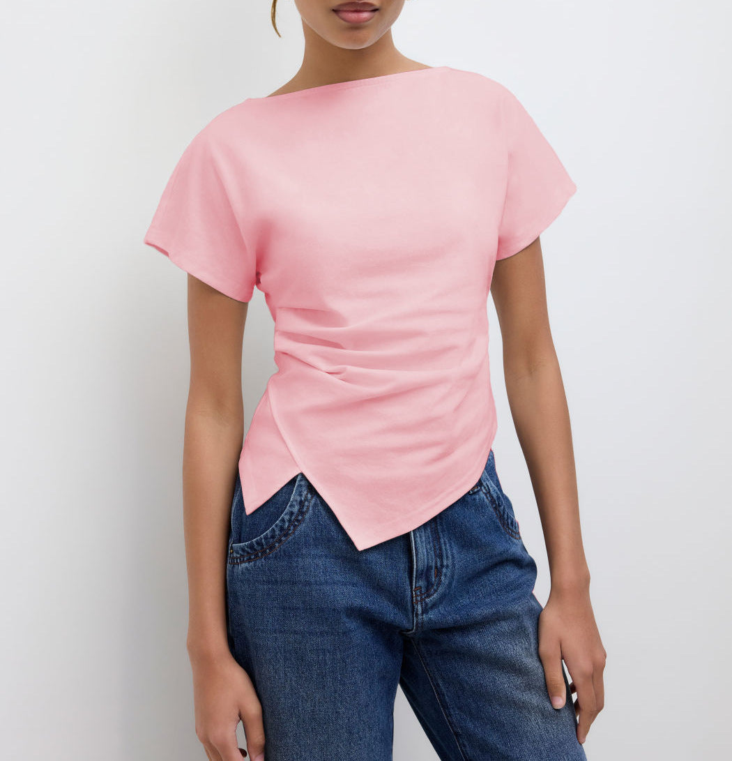 Asymmetrisk Cropped T-shirt för Kvinnor | Stilren och Draperad
