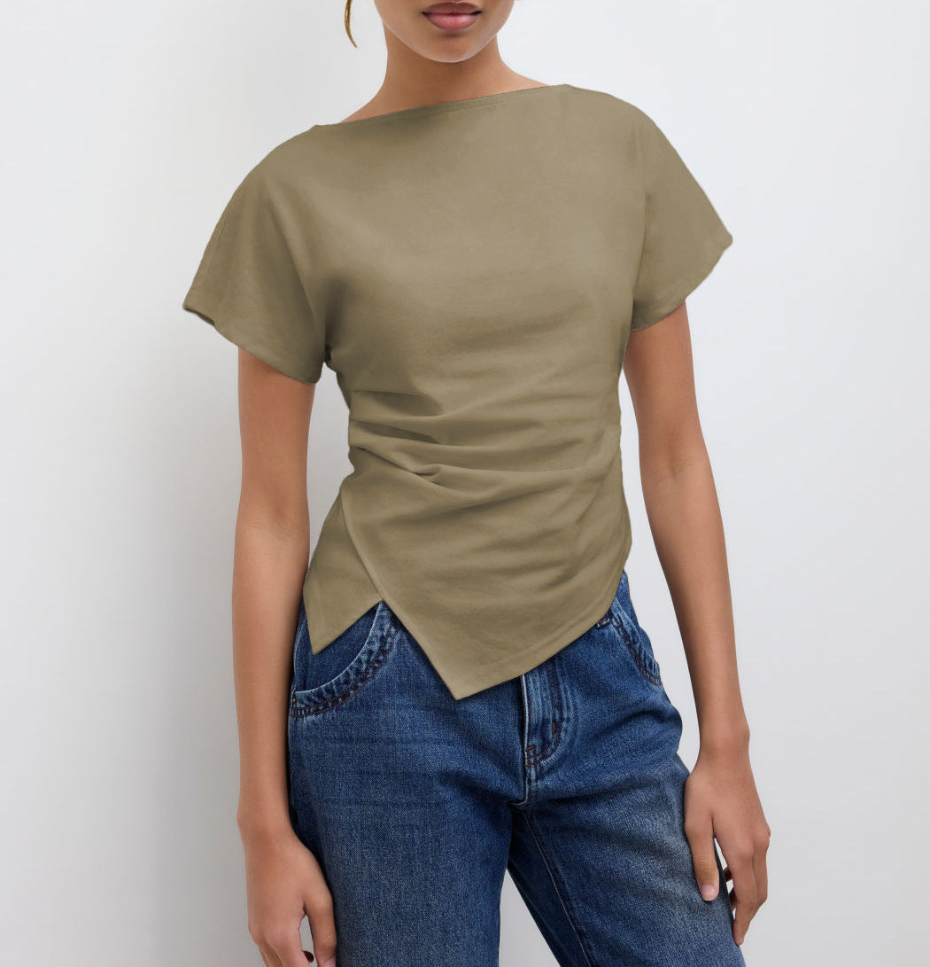 Asymmetrisk Cropped T-shirt för Kvinnor | Stilren och Draperad