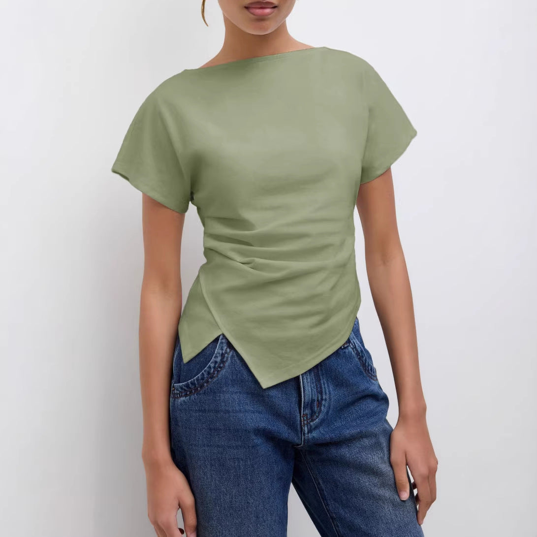 Asymmetrisk Cropped T-shirt för Kvinnor | Stilren och Draperad