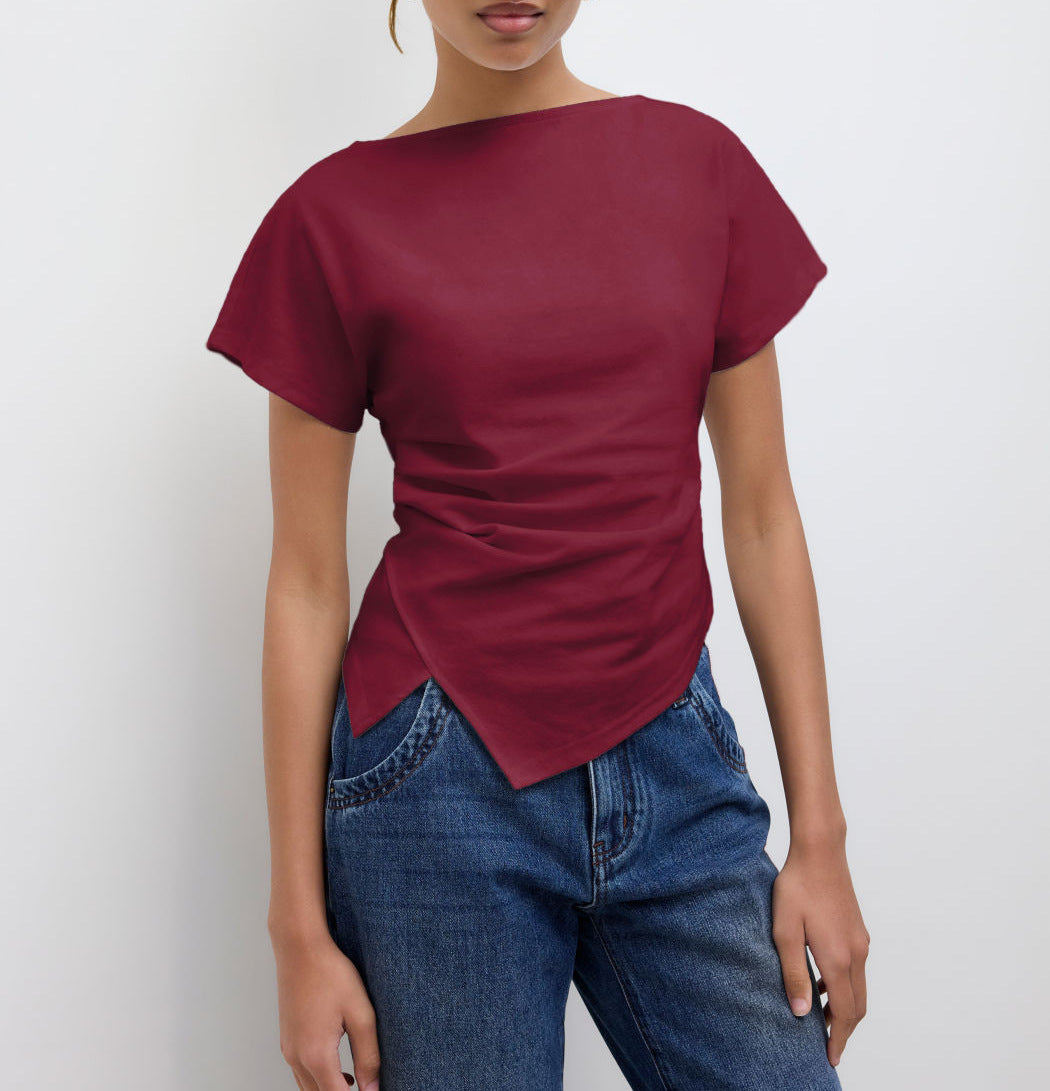Asymmetrisk Cropped T-shirt för Kvinnor | Stilren och Draperad