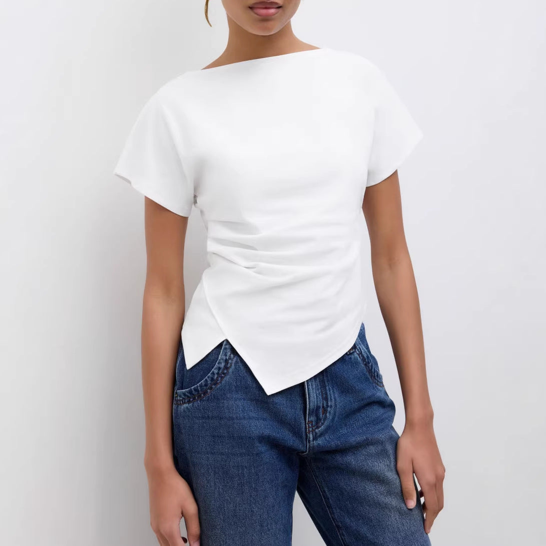 Asymmetrisk Cropped T-shirt för Kvinnor | Stilren och Draperad